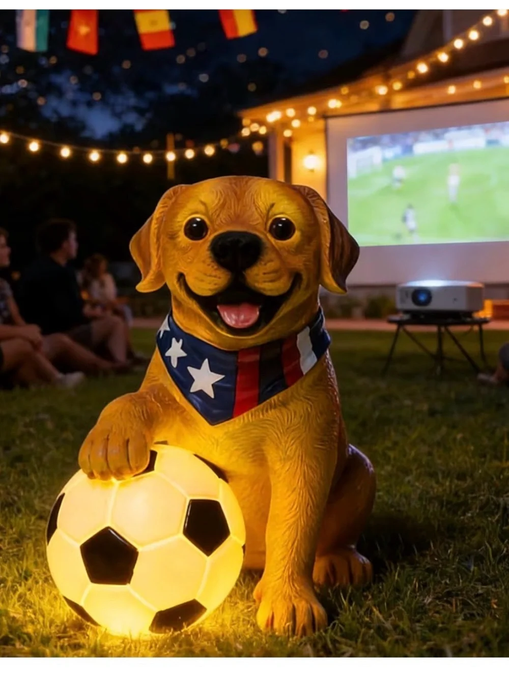 Patriotic Yellow Dog Solar Garden Light with Soccer Ball